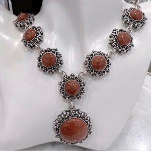 Gold Sandstone Silver Drop Necklace